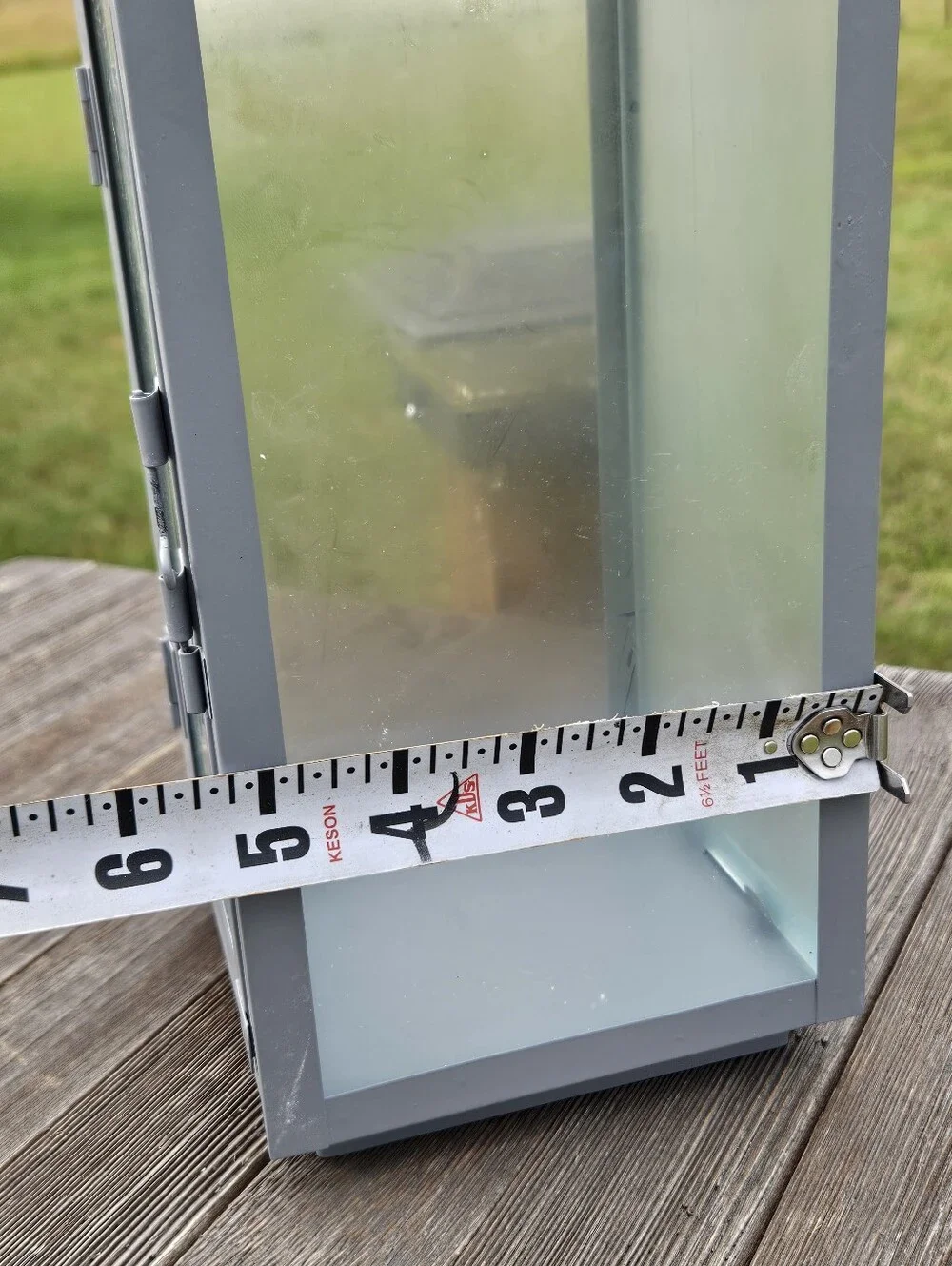 Gray Metal Candle Lantern Rustic Farmhouse Decor Glass Holder Fits 3x3 Pillar